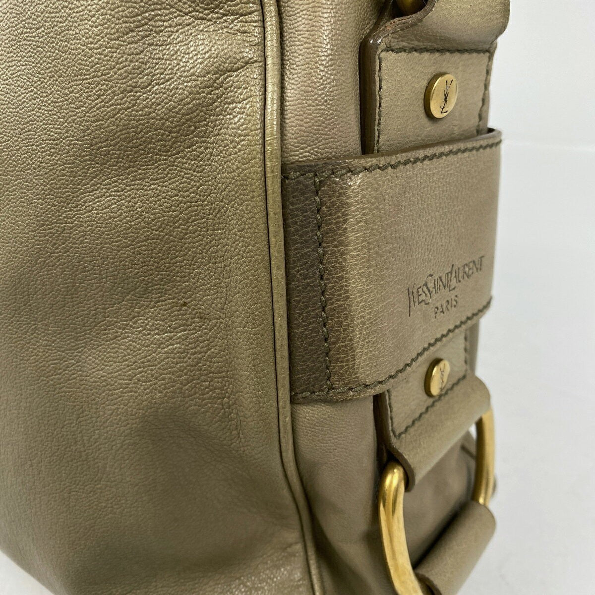 Saint Laurent Hand Shoulder Bag Tote Purse 2way Logo Leather Beige Authentic