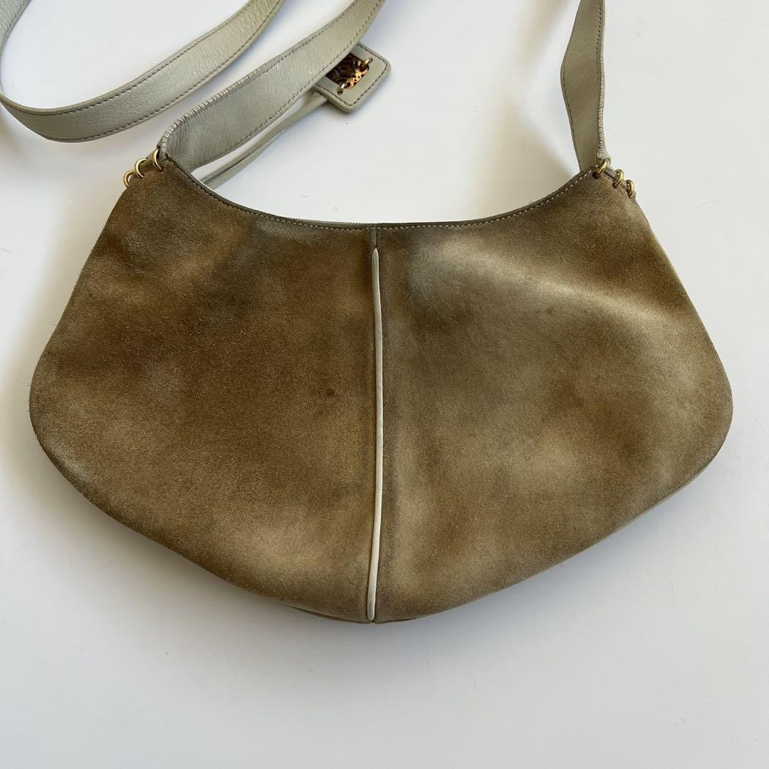LOEWE Shoulder Bag Purse Suede Leather Beige White Authentic