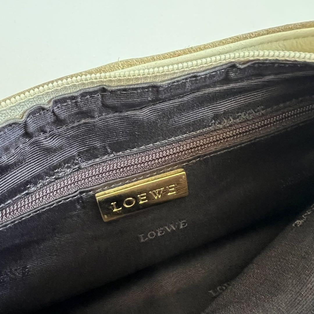 LOEWE Shoulder Bag Purse Suede Leather Beige White Authentic