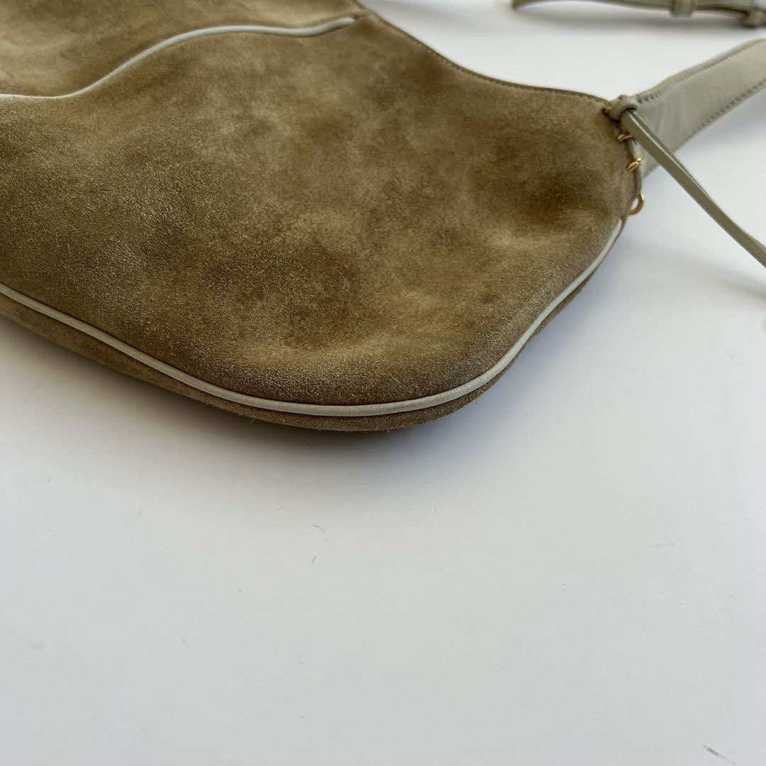 LOEWE Shoulder Bag Purse Suede Leather Beige White Authentic