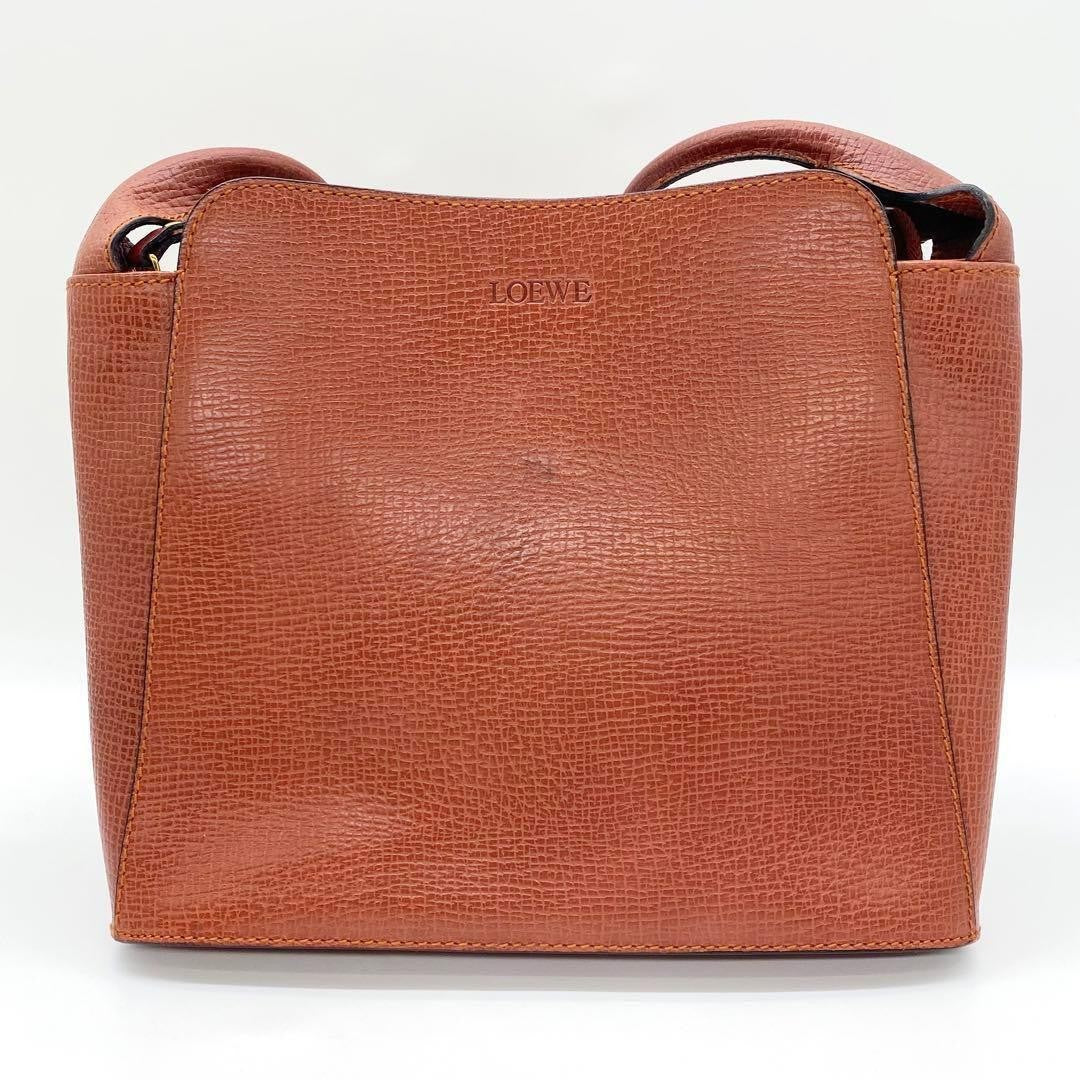 LOEWE Shoulder Bag Purse Logo Leather Orange Authentic