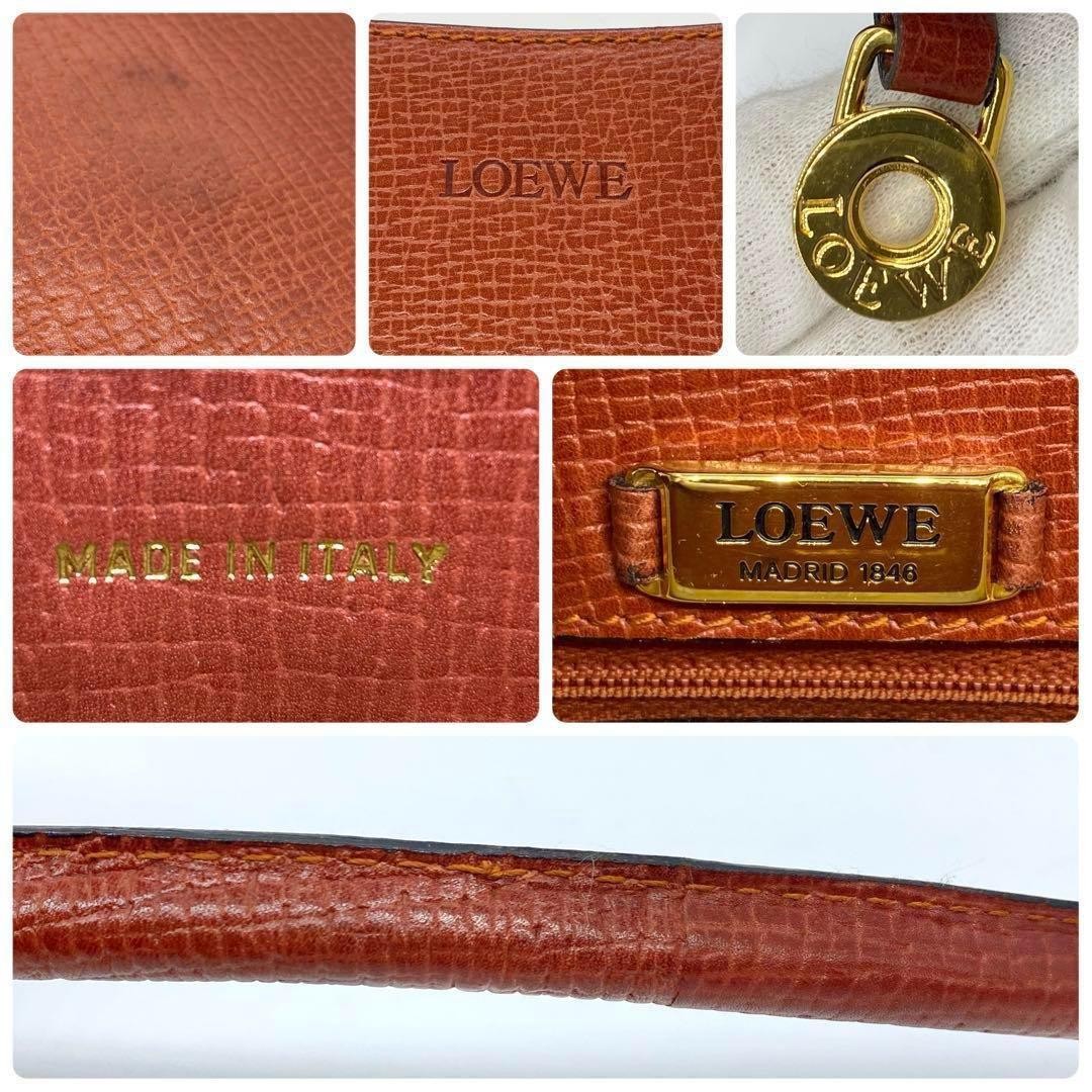 LOEWE Shoulder Bag Purse Logo Leather Orange Authentic