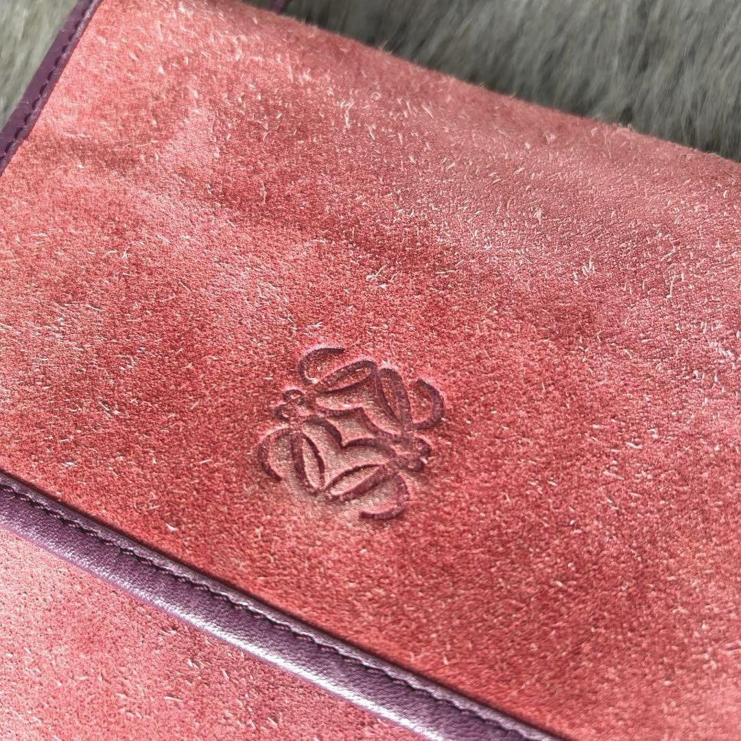 LOEWE Shoulder Bag Purse Anagram Suede Bordeaux Authentic