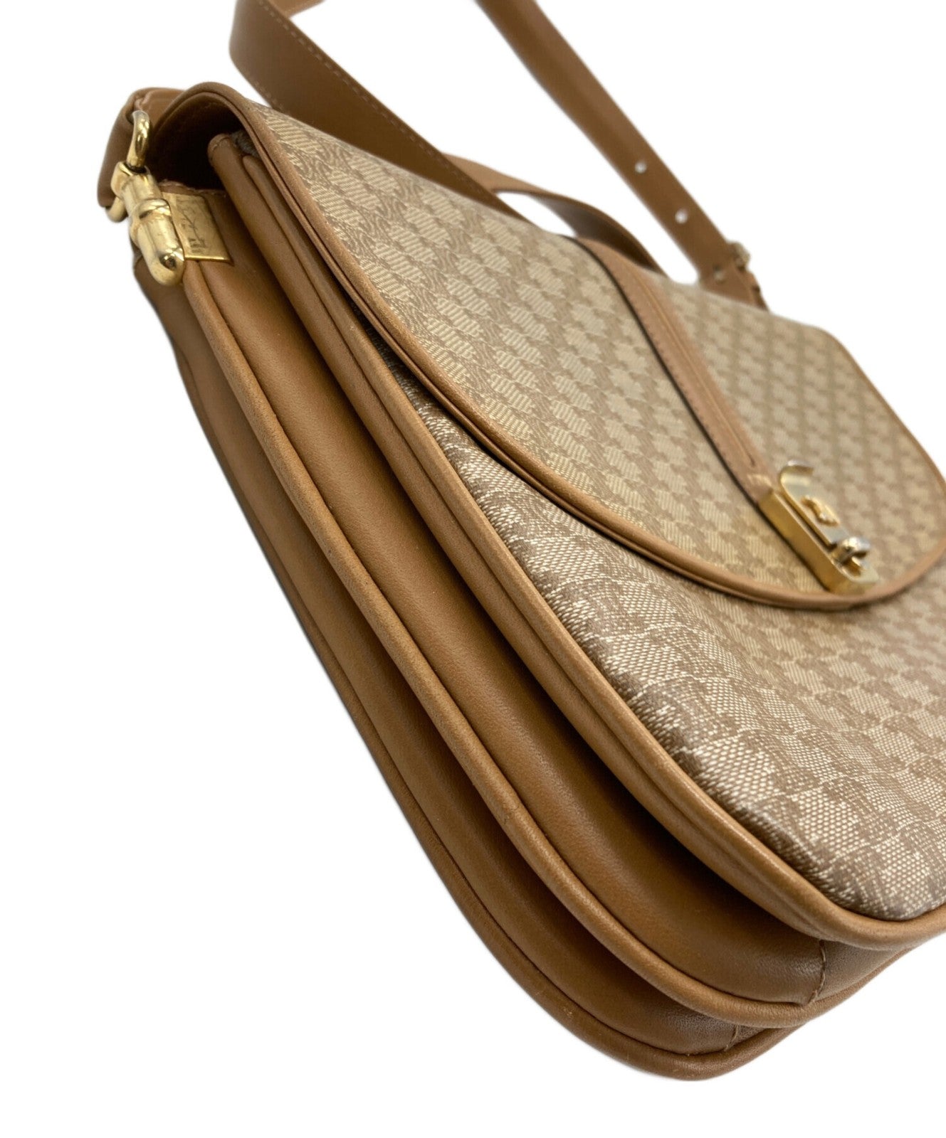 CELINE shoulder bag Purse Macadam Beige Brown Women's Used Authentic