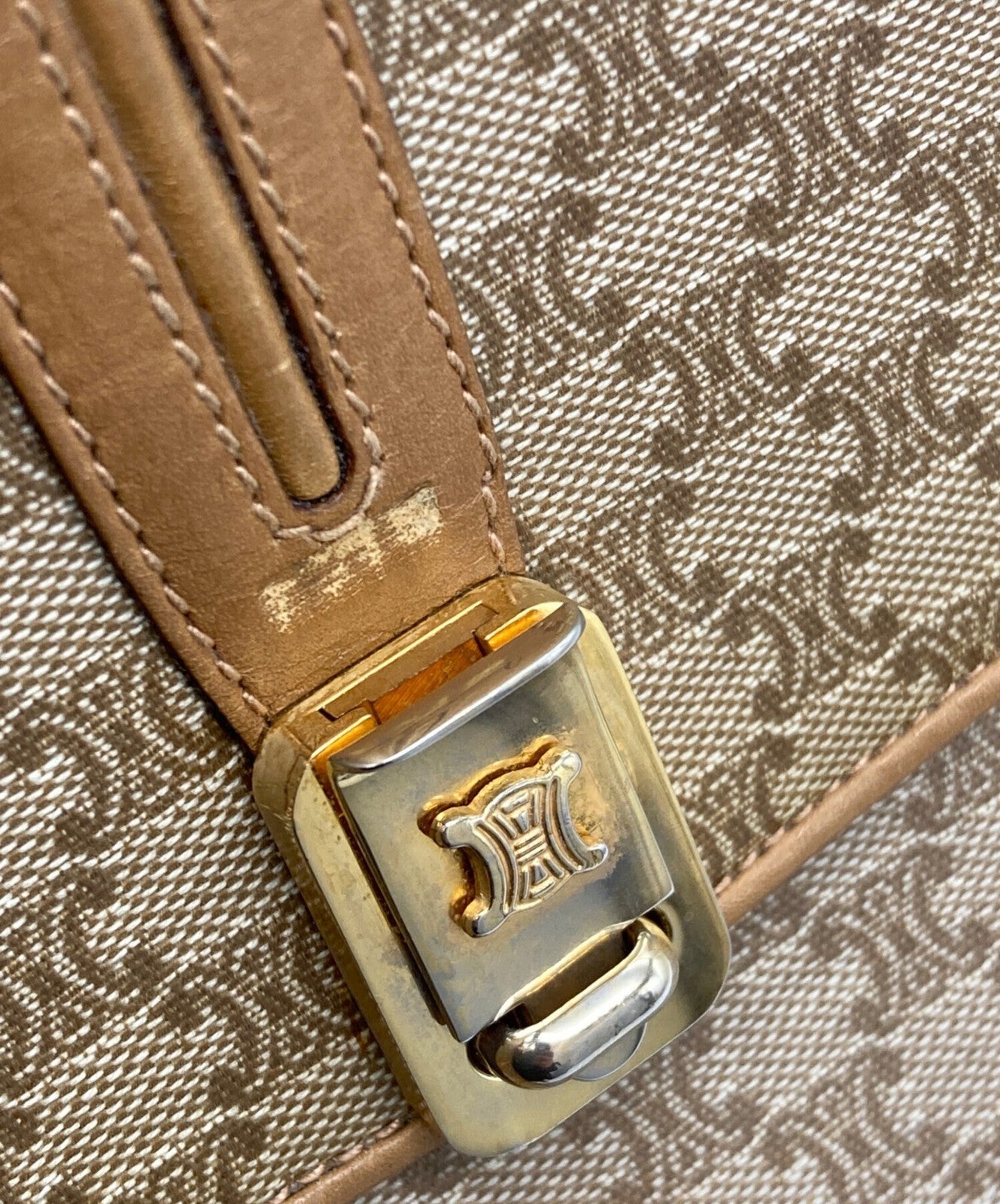 CELINE shoulder bag Purse Macadam Beige Brown Women's Used Authentic