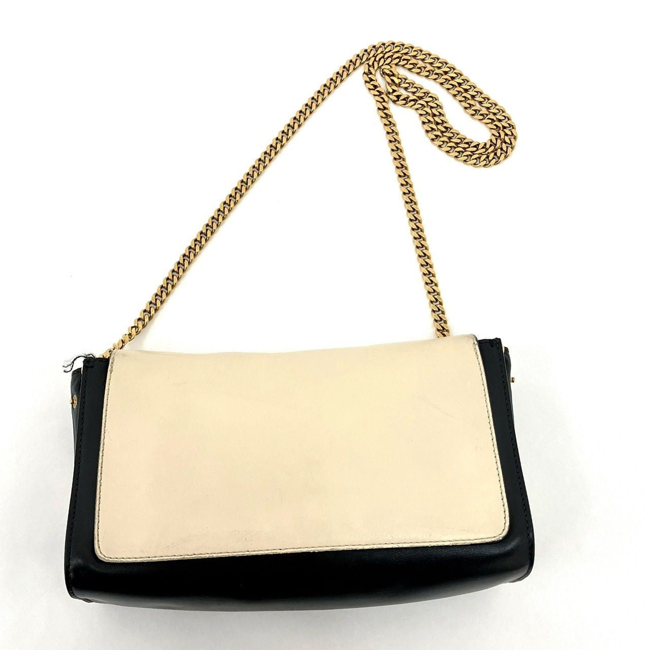 Chloe Shoulder Bag Purse Chain Leather Black Beige Authentic