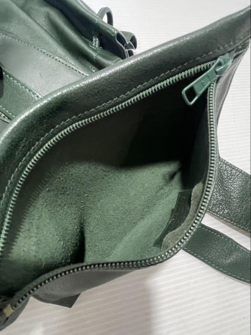 Longchamp shoulder bag Purse Green Grained Leather Used Women's Authentic