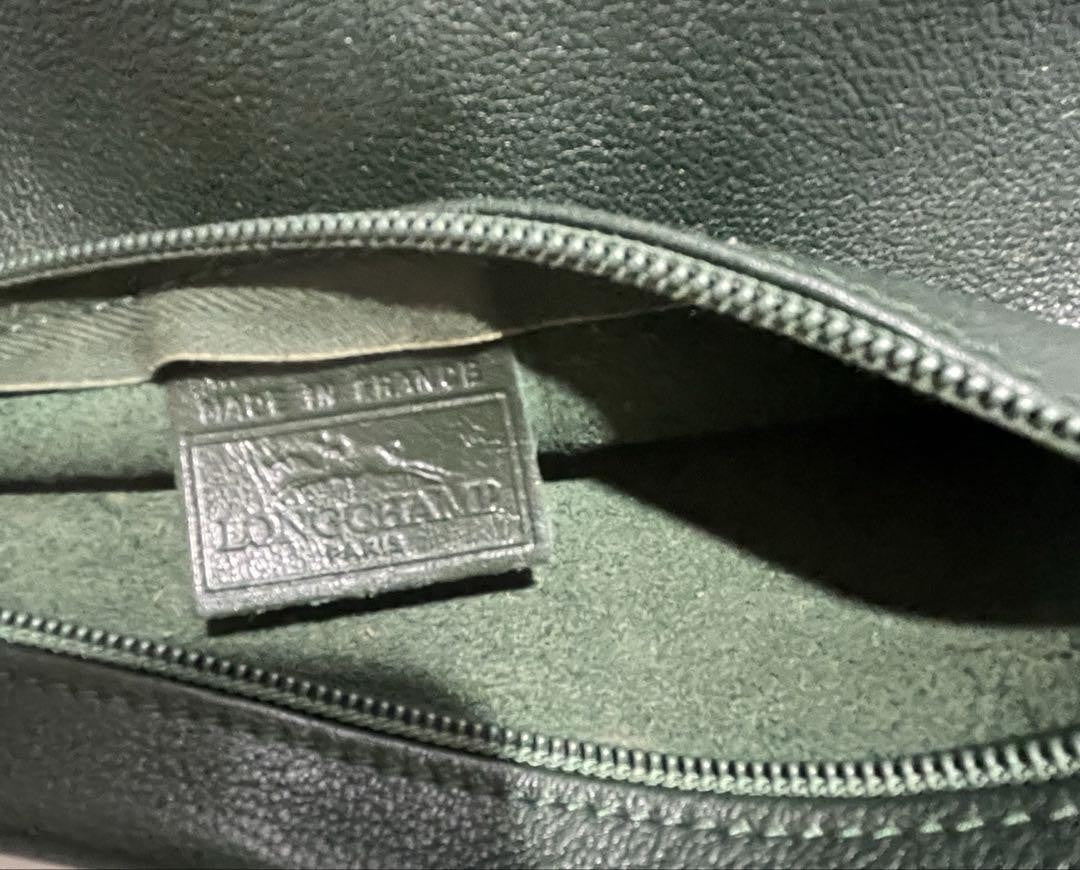 Longchamp shoulder bag Purse Green Grained Leather Used Women's Authentic