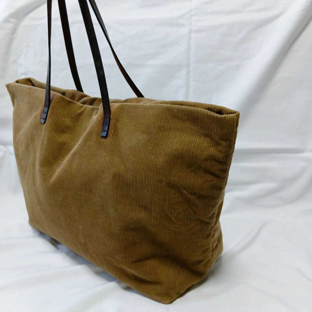 FENDI Hand Bag Tote Purse Corduroy Canvas Leather Beige Brown Authentic