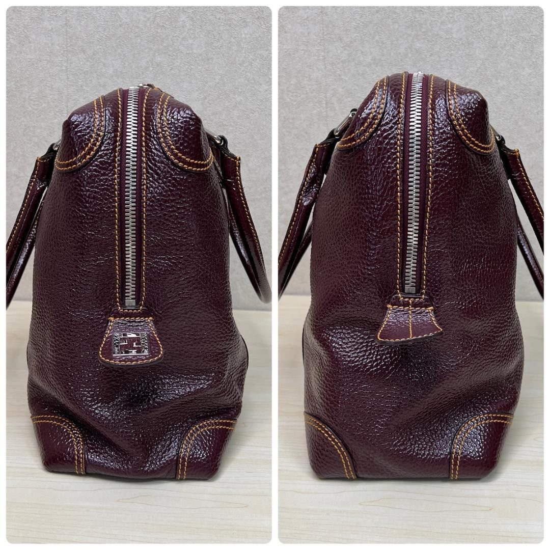 FENDI Hand Bag Tote Purse Leather Bordeaux Authentic