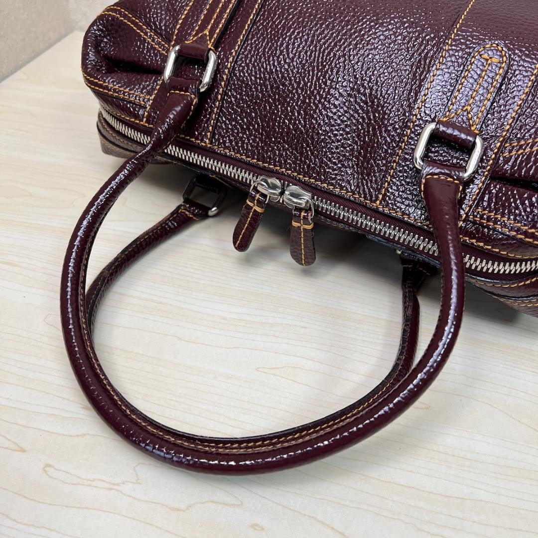 FENDI Hand Bag Tote Purse Leather Bordeaux Authentic