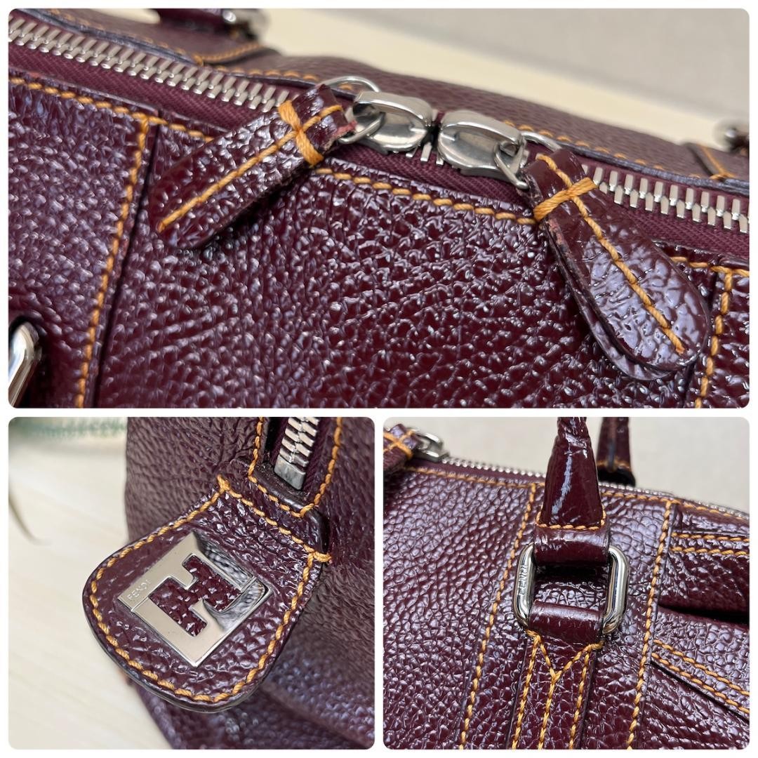 FENDI Hand Bag Tote Purse Leather Bordeaux Authentic