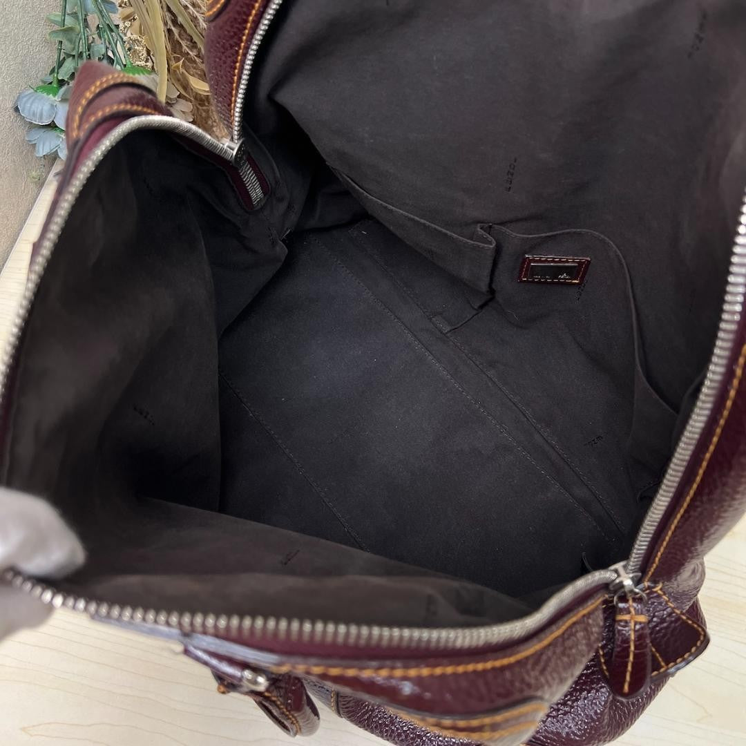 FENDI Hand Bag Tote Purse Leather Bordeaux Authentic