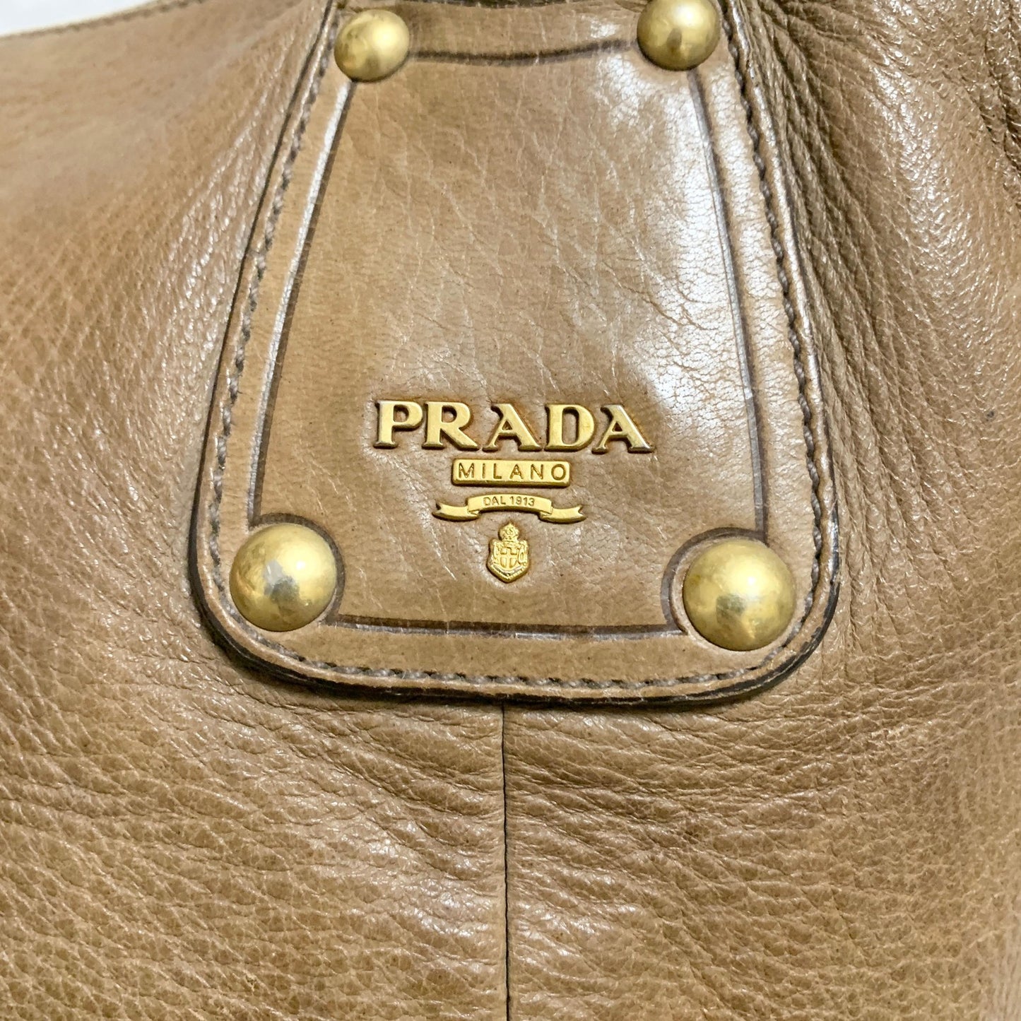 PRADA Bag convertible Shoulder Hand Tote Logo Purse Leather Brown Gold Used Auth