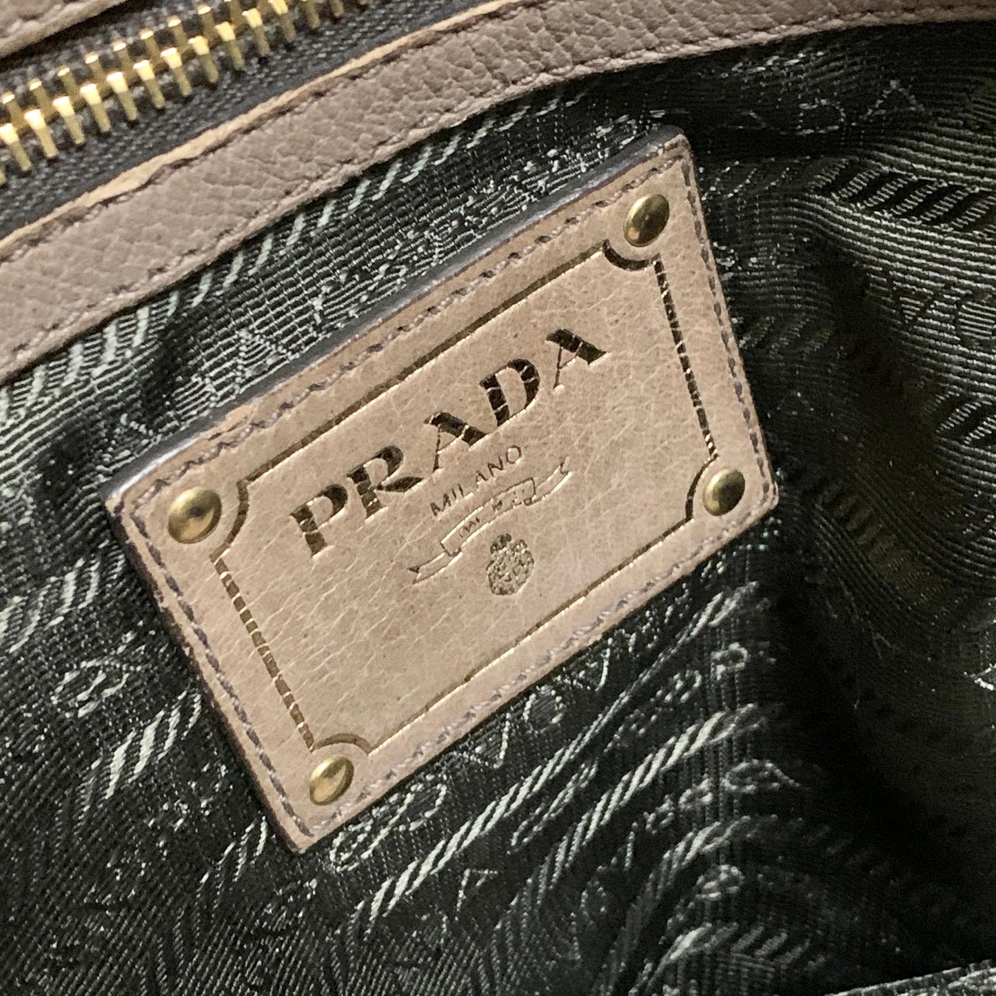 PRADA Bag convertible Shoulder Hand Tote Logo Purse Leather Brown Gold Used Auth
