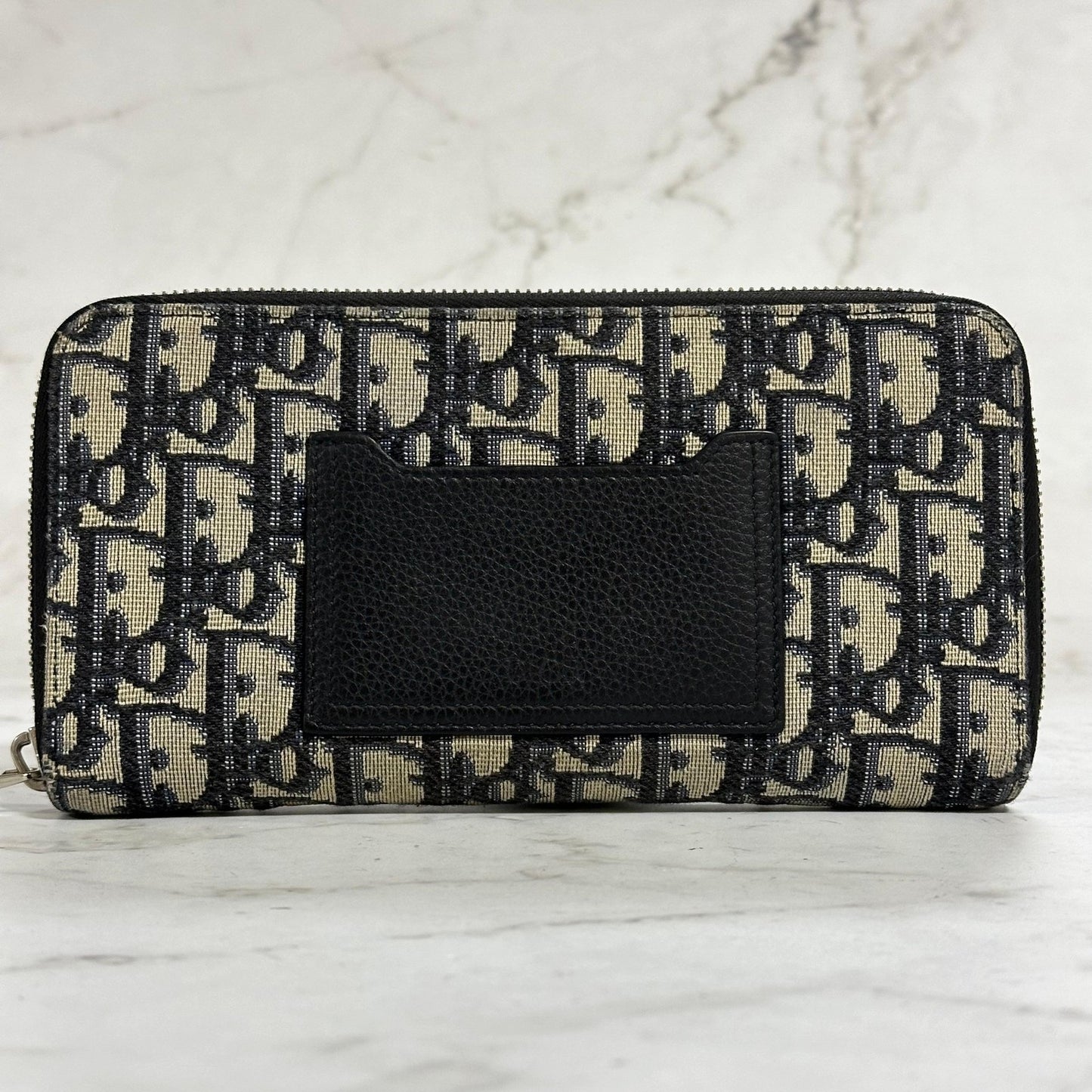 Christian Dior Wallet Oblique Round Zip Long Purse Leather Canvas Beige Black