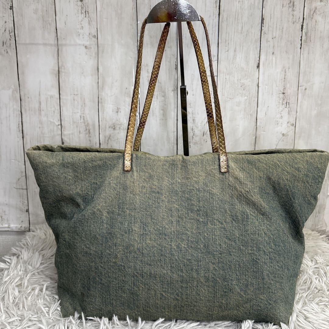 FENDI Hand Bag Tote Purse Denim Blue Authentic