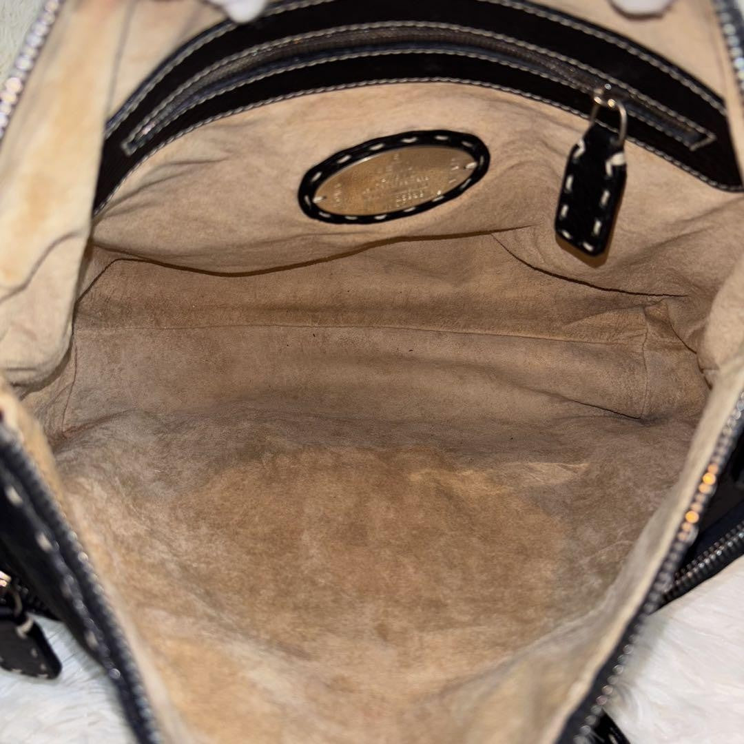 FENDI Shoulder Bag Purse Selleria Leather Black Authentic