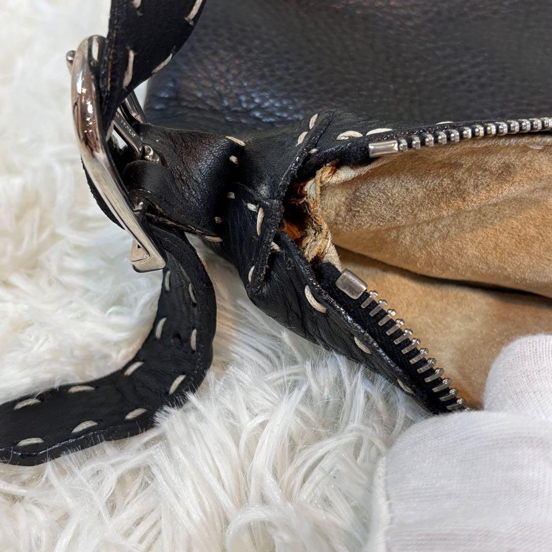 FENDI Shoulder Bag Purse Selleria Leather Black Authentic
