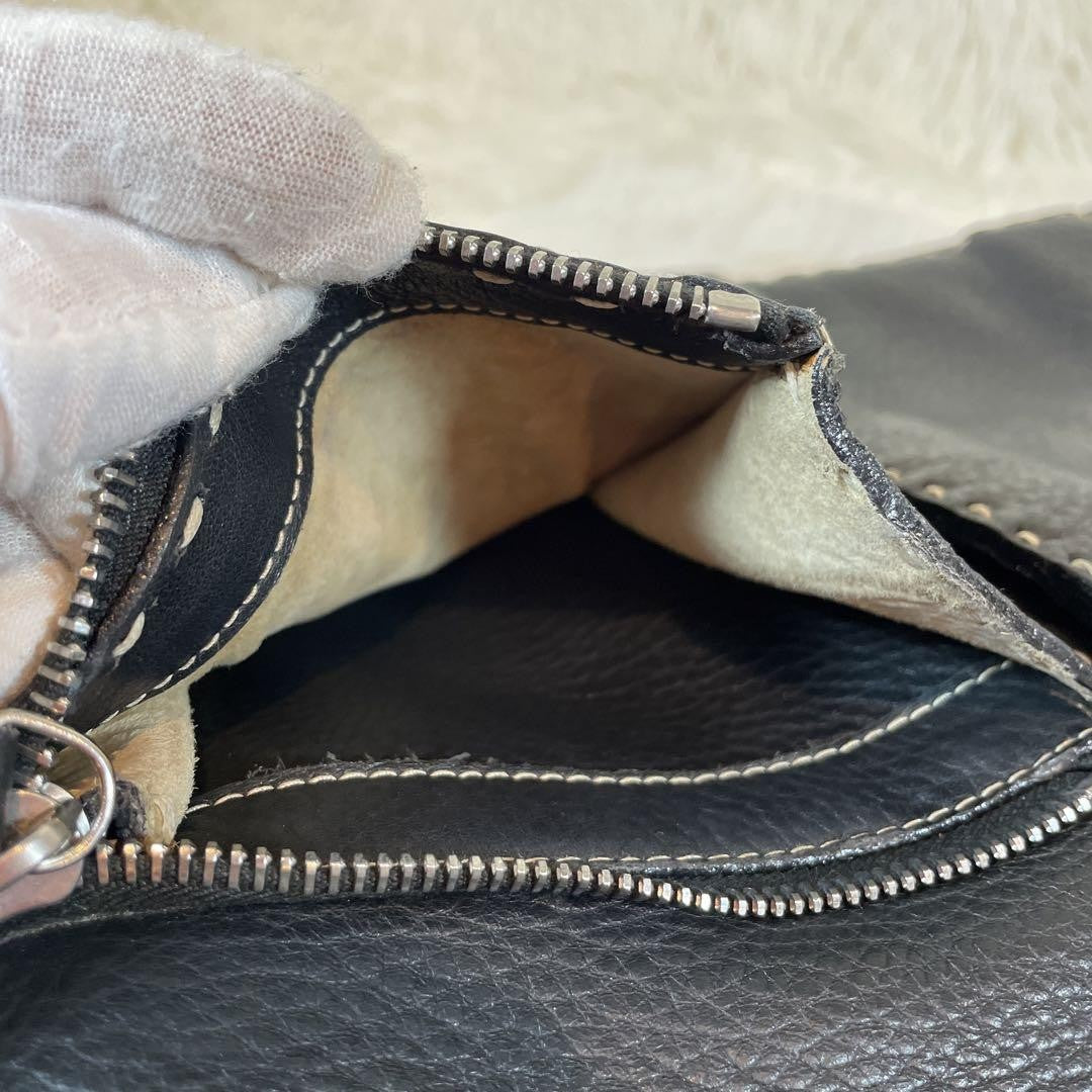 FENDI Shoulder Bag Purse Selleria Leather Black Authentic