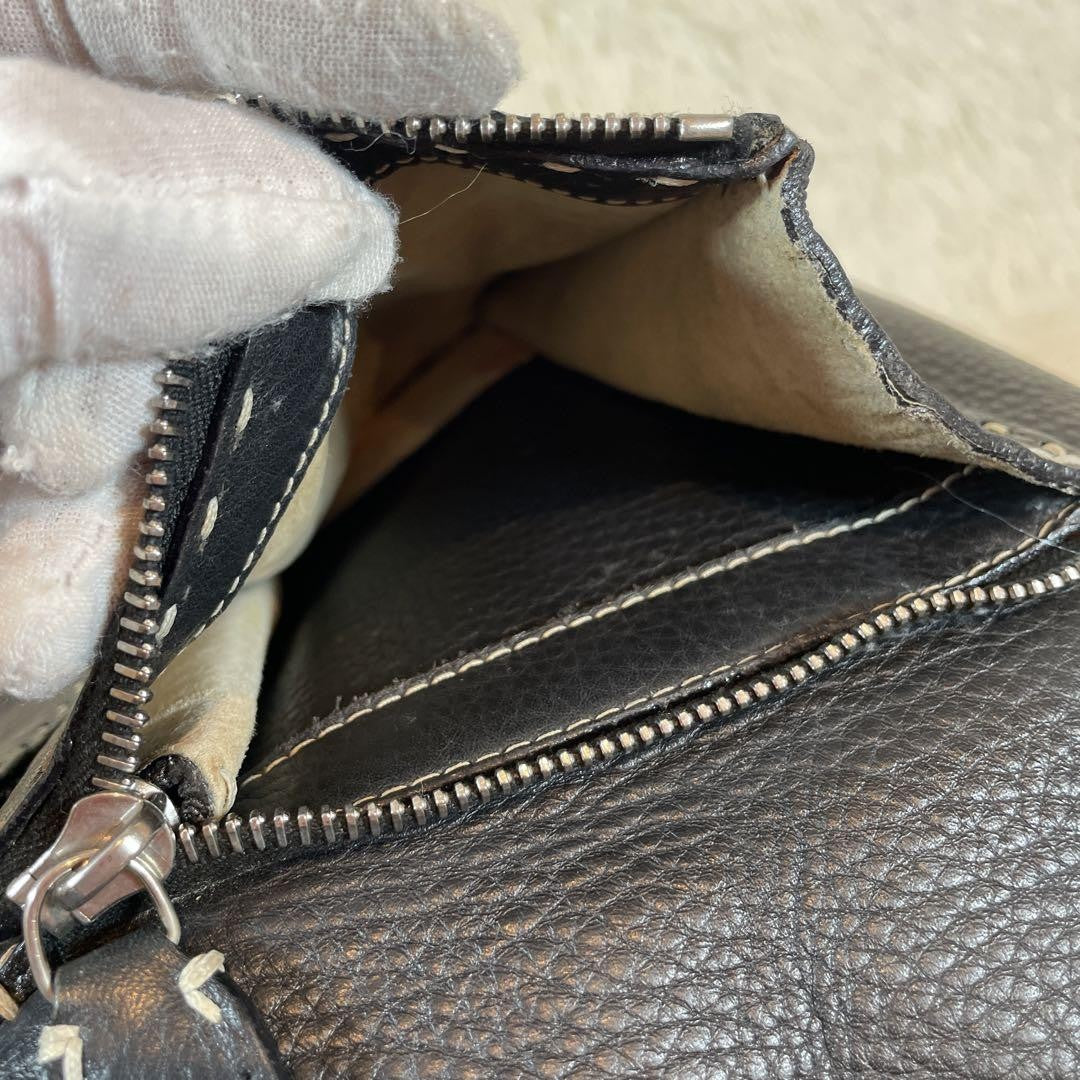FENDI Shoulder Bag Purse Selleria Leather Black Authentic