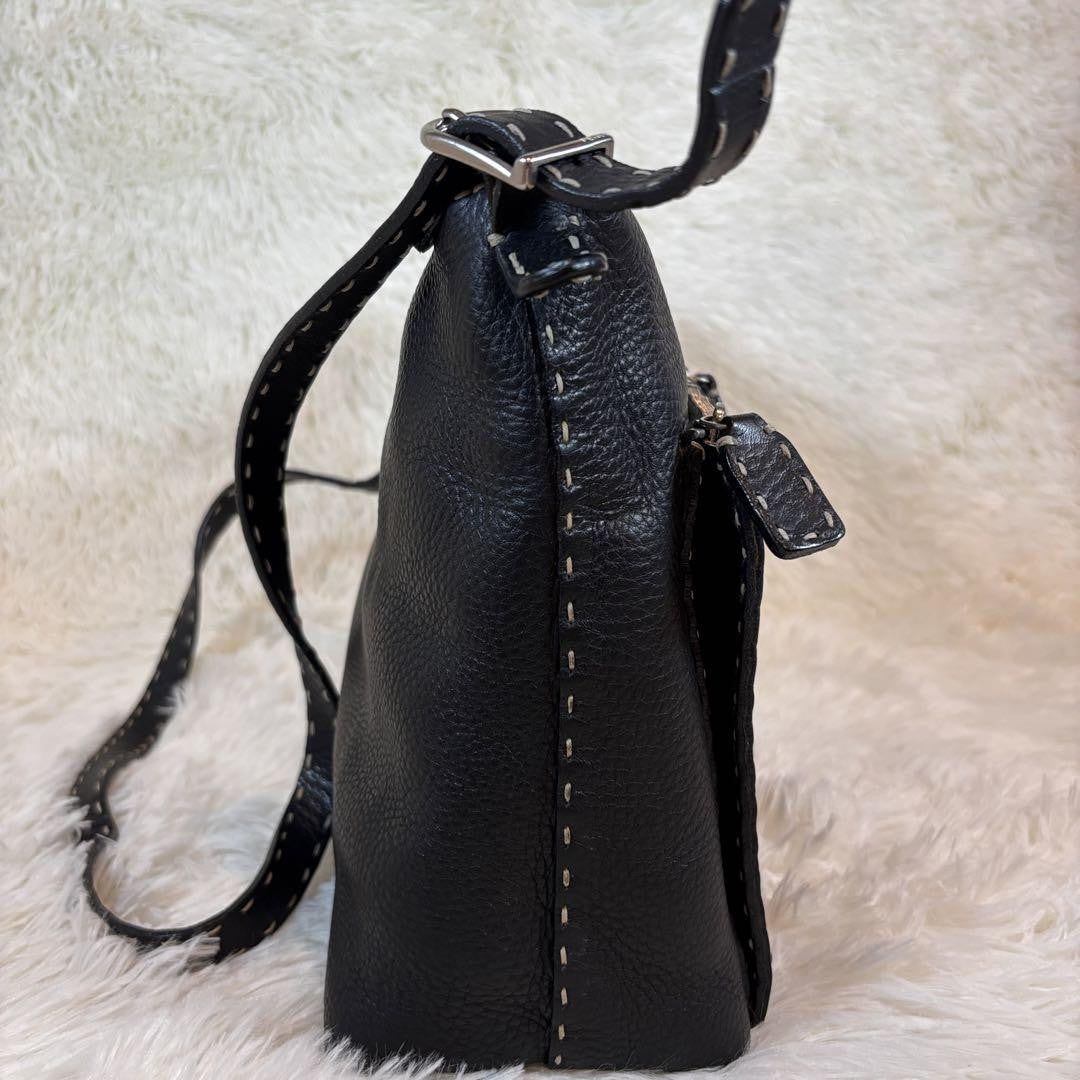 FENDI Shoulder Bag Purse Selleria Leather Black Authentic
