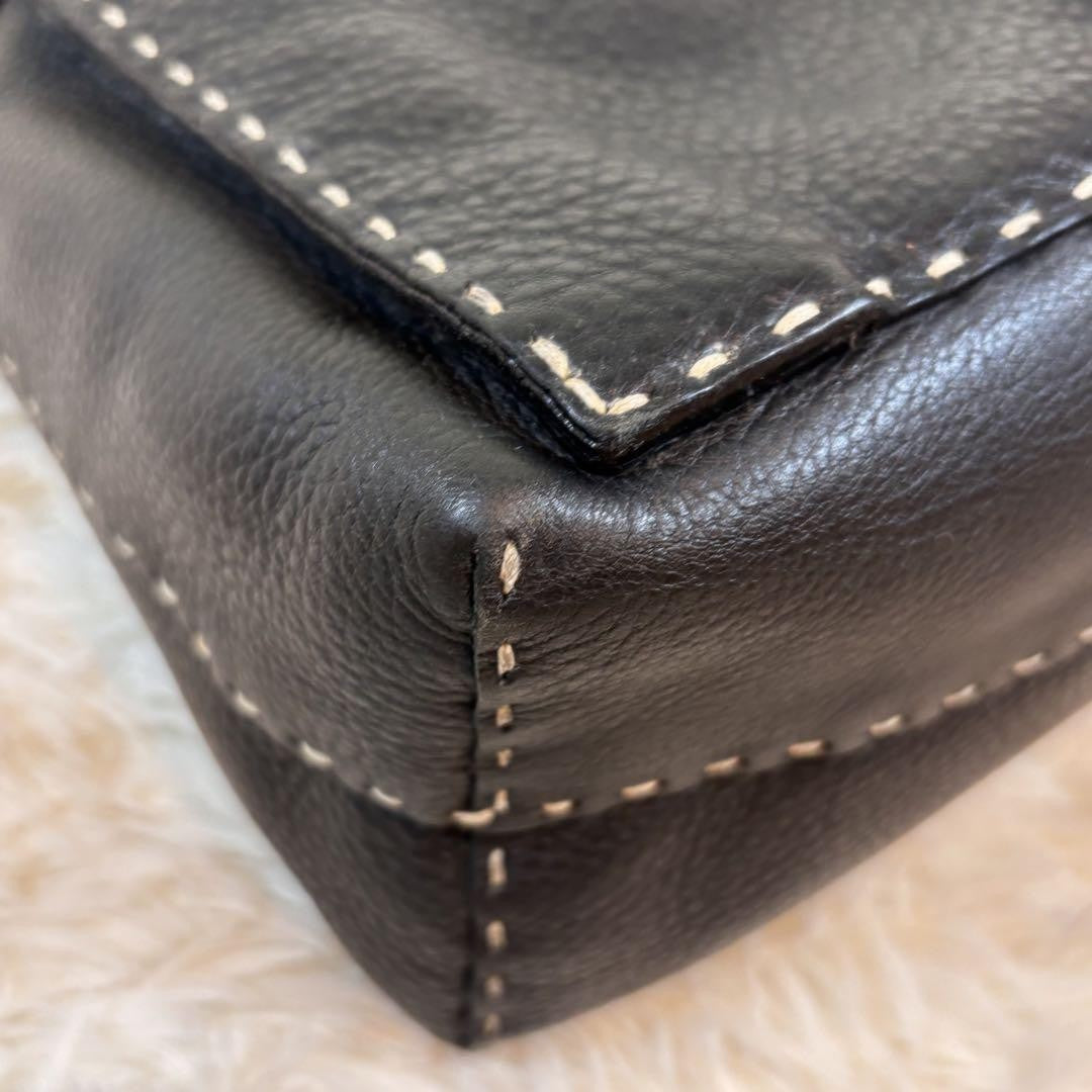 FENDI Shoulder Bag Purse Selleria Leather Black Authentic