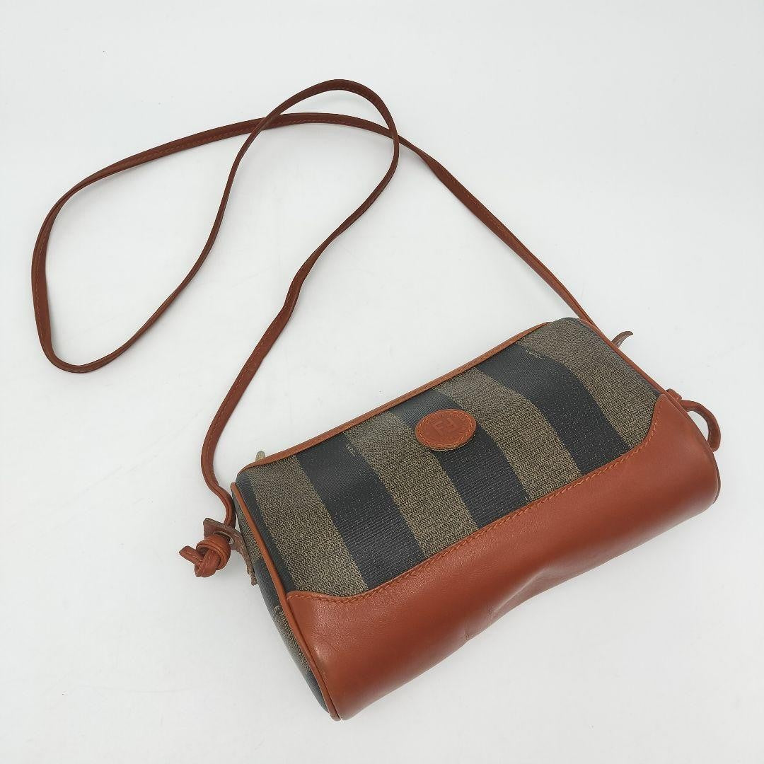FENDI Shoulder Bag Purse FF Pecan PVC Leather Brown Authentic