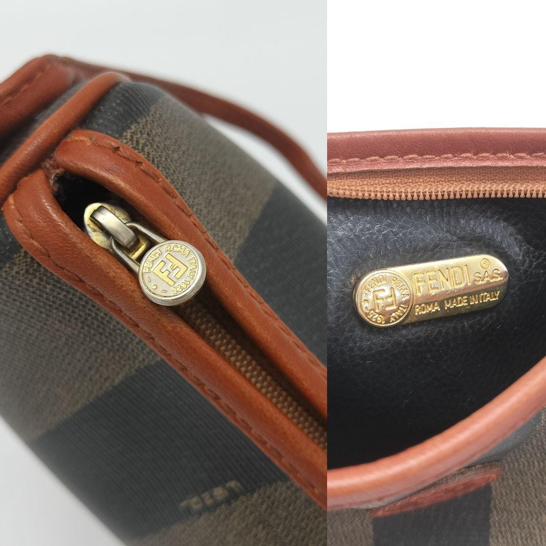 FENDI Shoulder Bag Purse FF Pecan PVC Leather Brown Authentic