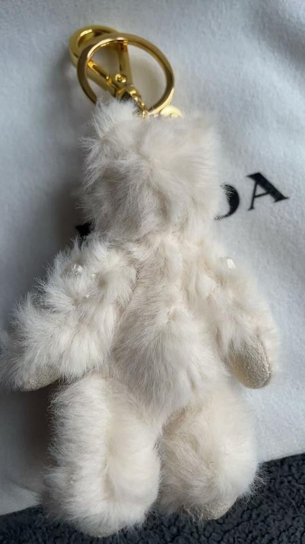 PRADA Key Ring Keychain Bag Charm Bear White Authentic