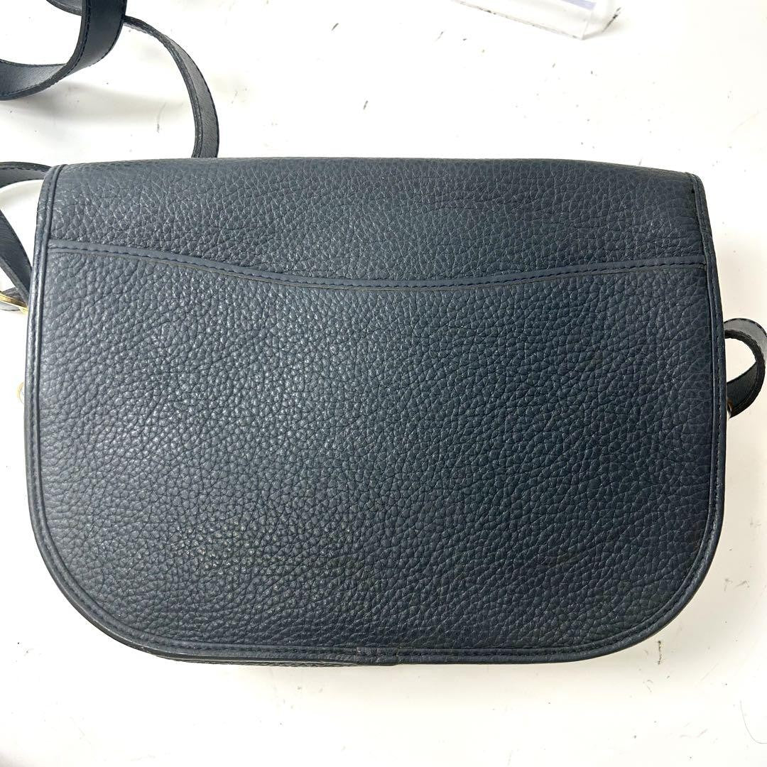 Christian Dior Shoulder Bag Purse CD Leather Dark Navy Authentic