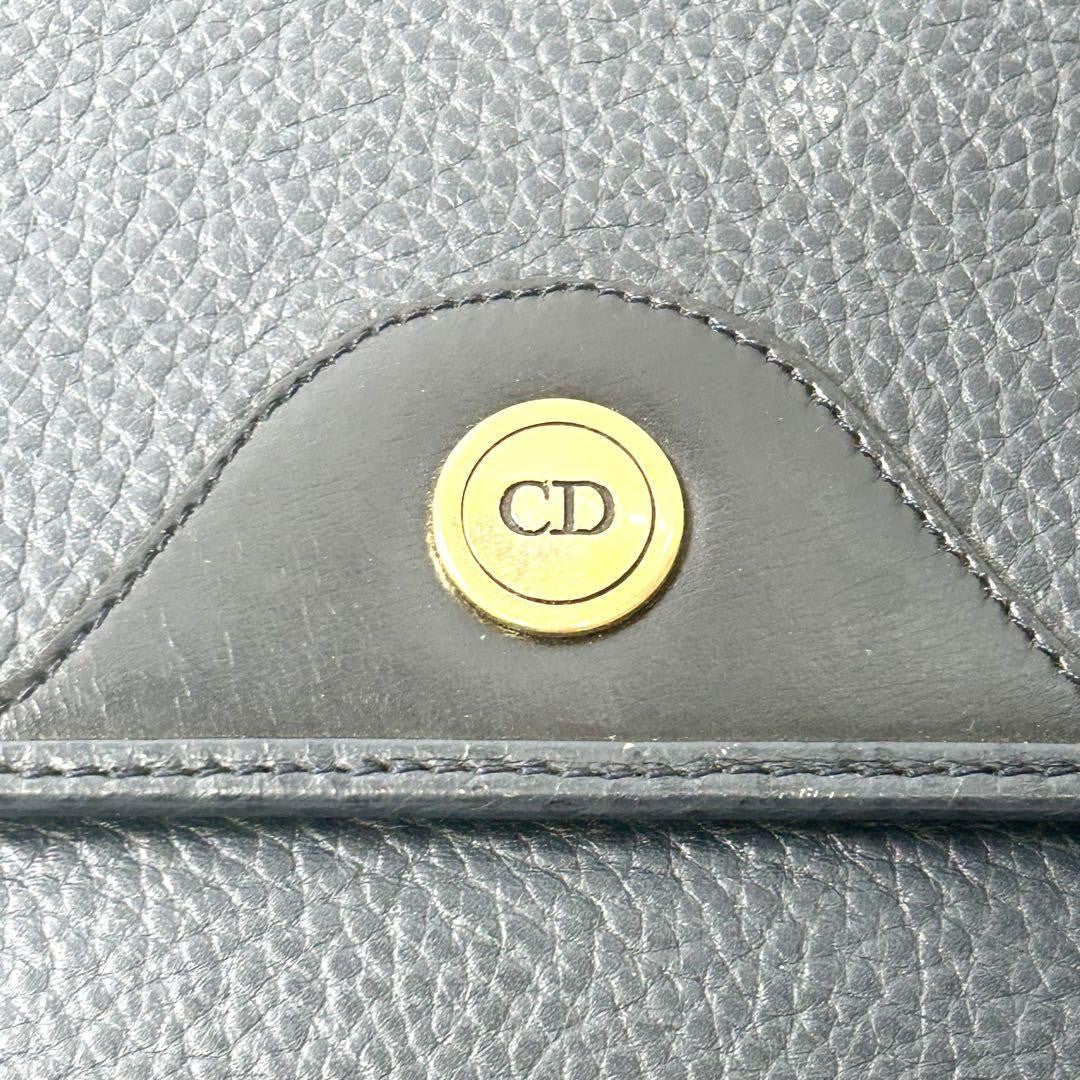 Christian Dior Shoulder Bag Purse CD Leather Dark Navy Authentic