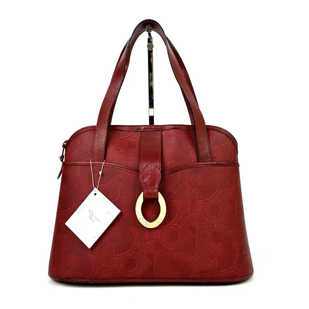 Christian Dior Hand Bag Tote Purse Trotter Leather Red Authentic