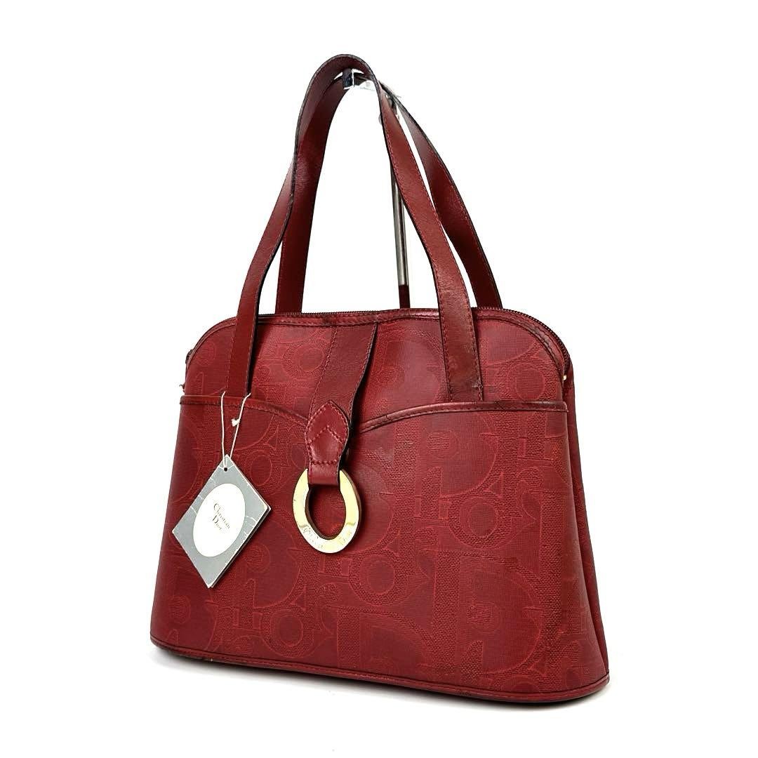 Christian Dior Hand Bag Tote Purse Trotter Leather Red Authentic