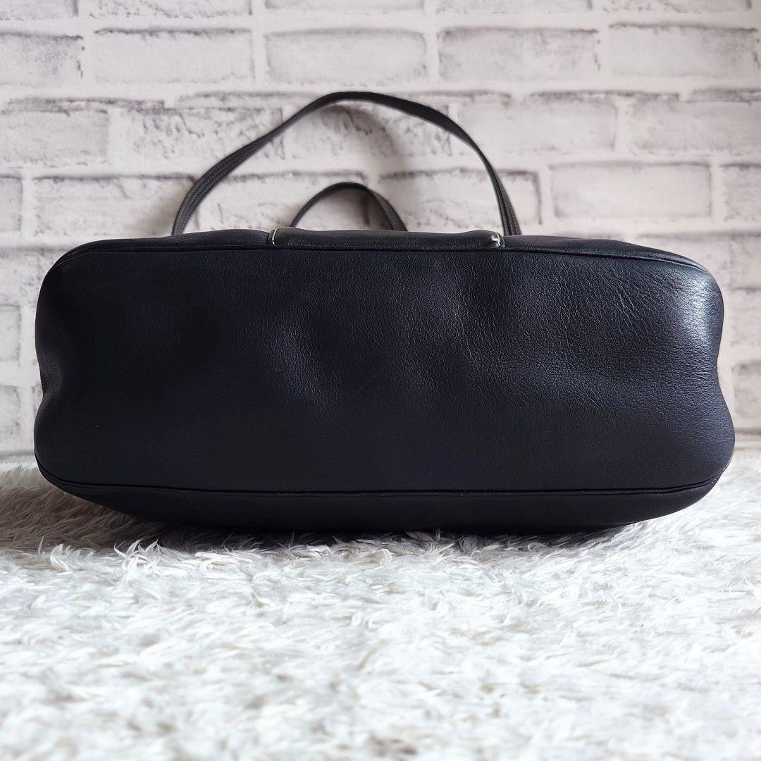 Christian Dior Hand Bag Tote Purse CD Leather Dark Navy Black Authentic