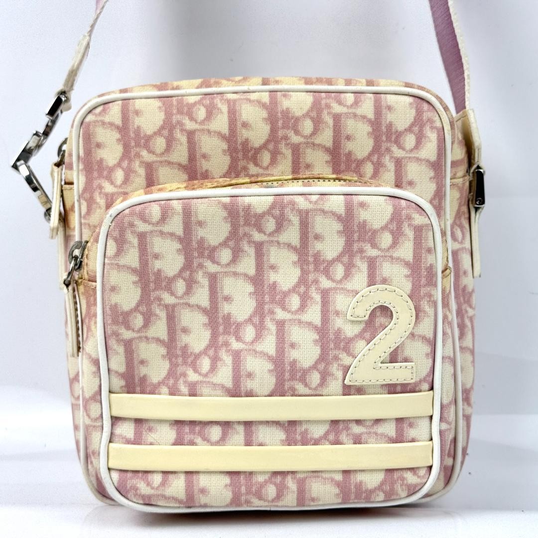 Christian Dior Shoulder Bag Purse Trotter No.2 PVC Leather Pink White Authentic