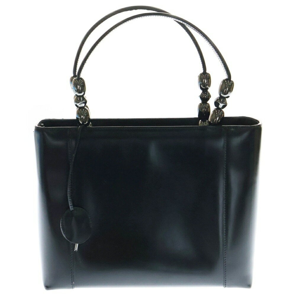 Christian Dior Hand Bag Tote Purse Logo Plate Leather Black Authentic