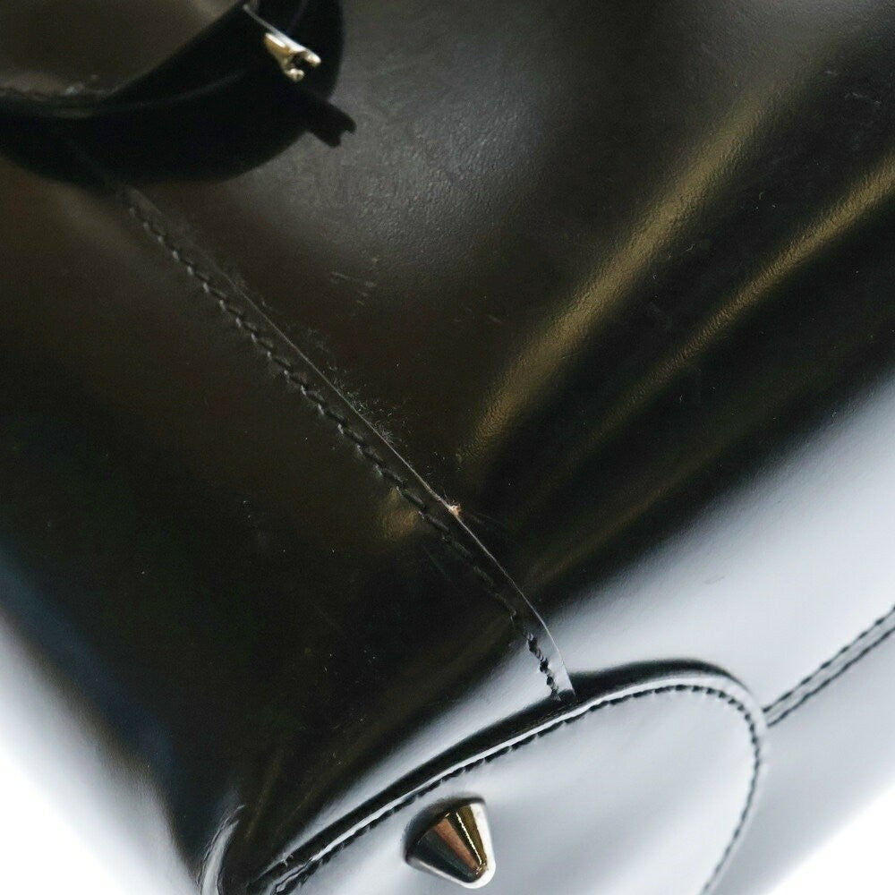 Christian Dior Hand Bag Tote Purse Logo Plate Leather Black Authentic