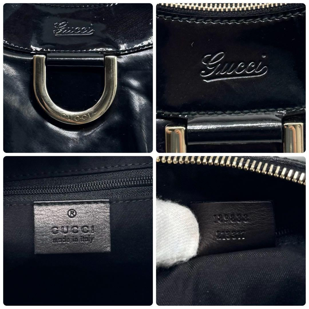 GUCCI Hand Shoulder Bag Tote Purse Patent Leather Black Authentic