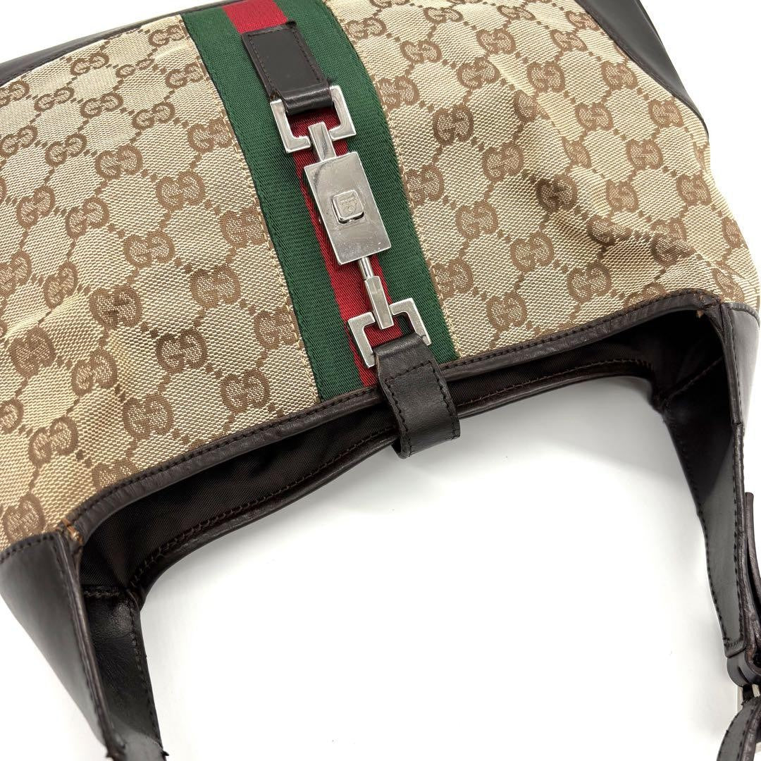 GUCCI Hand Bag Tote Purse Sherry Line GG Canvas Leather Beige Authentic