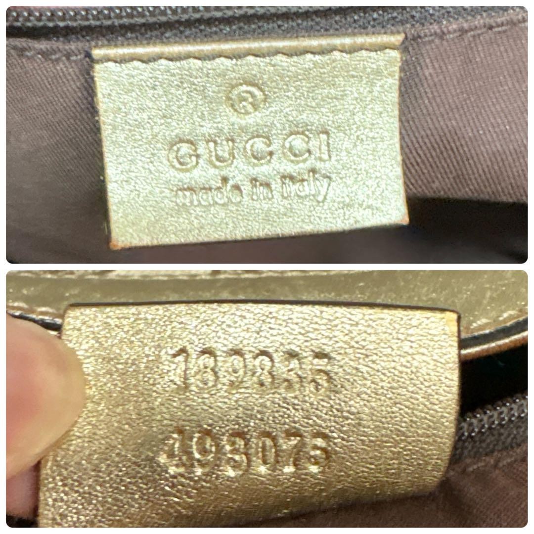 GUCCI Hand Bag Tote Purse GG Canvas Leather Brown Gold Authentic