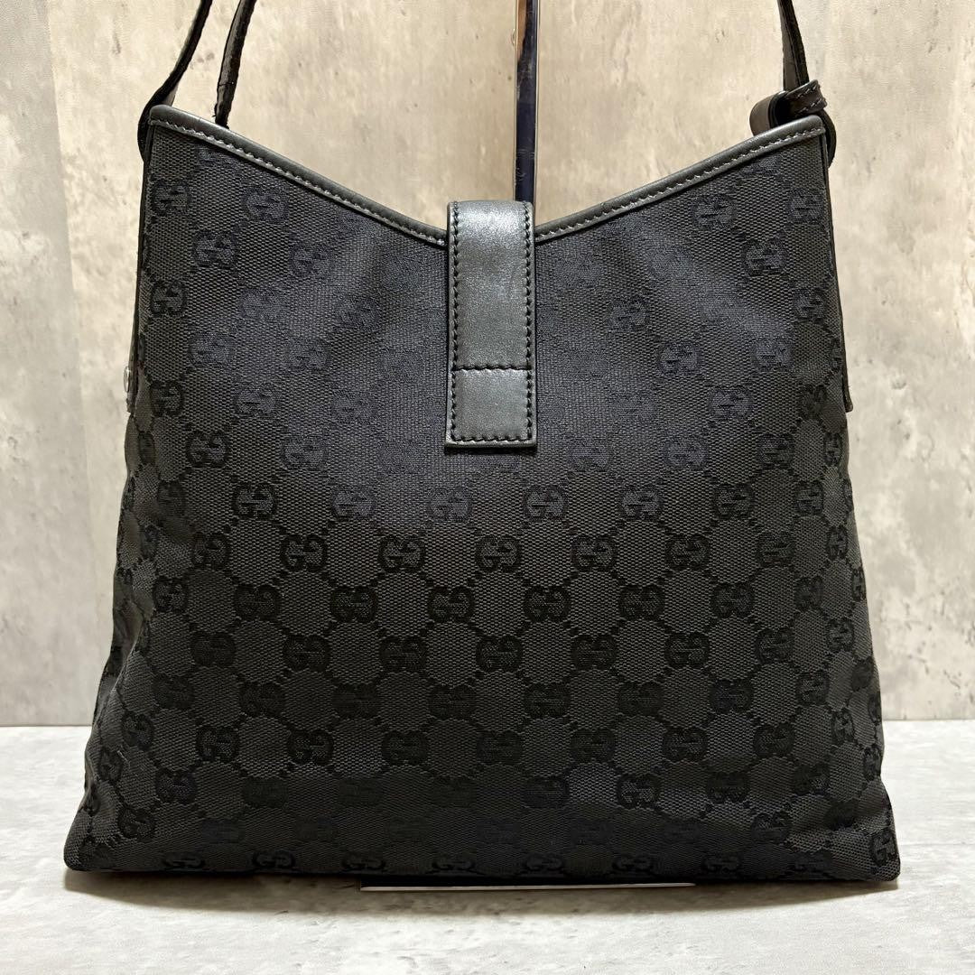 GUCCI Shoulder Bag Purse GG Canvas Leather Black Authentic