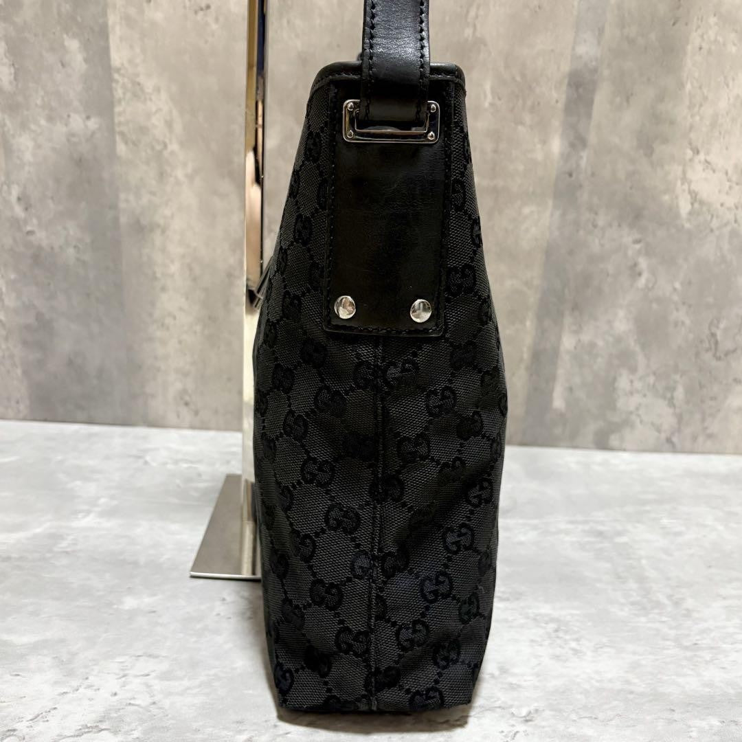 GUCCI Shoulder Bag Purse GG Canvas Leather Black Authentic