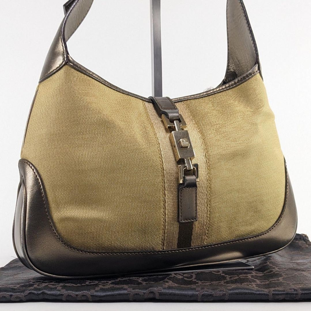 GUCCI Shoulder Bag Purse Sherry Line Gold Beige Brown Authentic