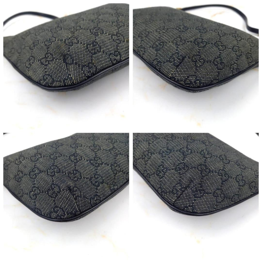 GUCCI Accessory Pouch Shoulder Bag Purse GG Canvas Leather Black Authentic