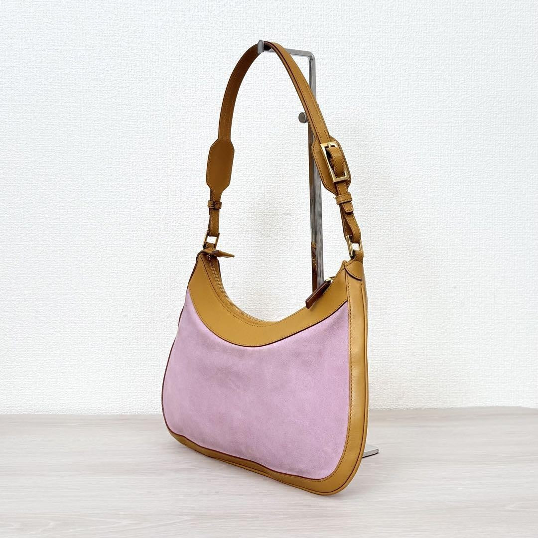 GUCCI Shoulder Bag Purse Leather Suede Brown Pink Authentic
