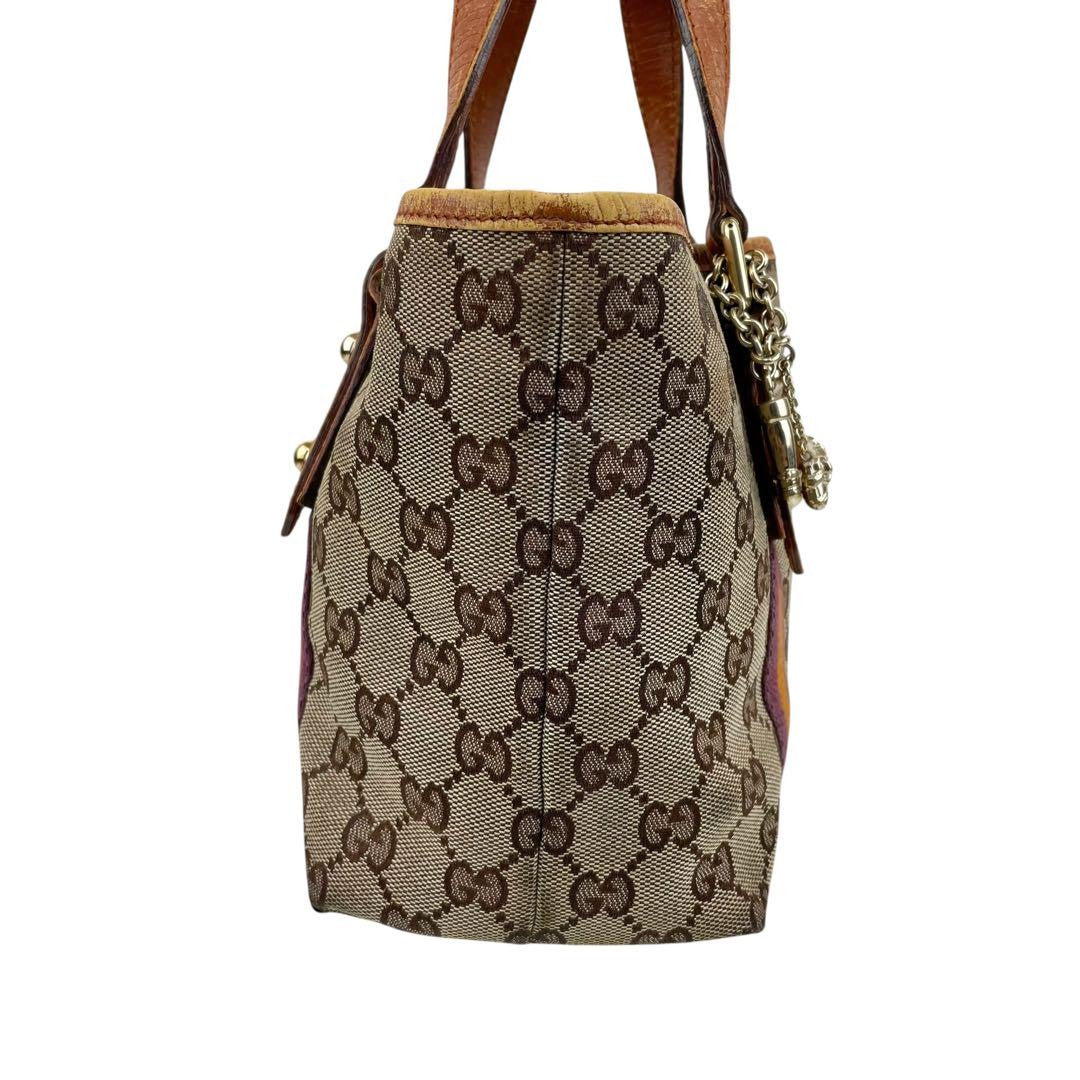 GUCCI Hand Bag Tote Purse Sherry Line GG Canvas Leather Authentic