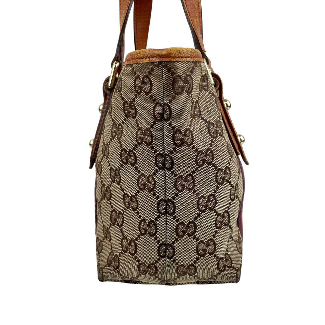 GUCCI Hand Bag Tote Purse Sherry Line GG Canvas Leather Authentic