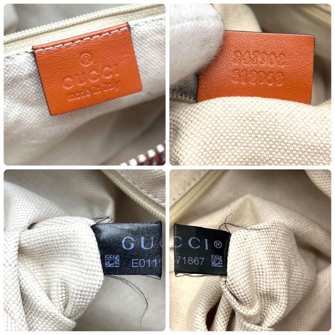 GUCCI Hand Shoulder Bag Tote Purse 2way GG Canvas Leather Beige Orange Authentic