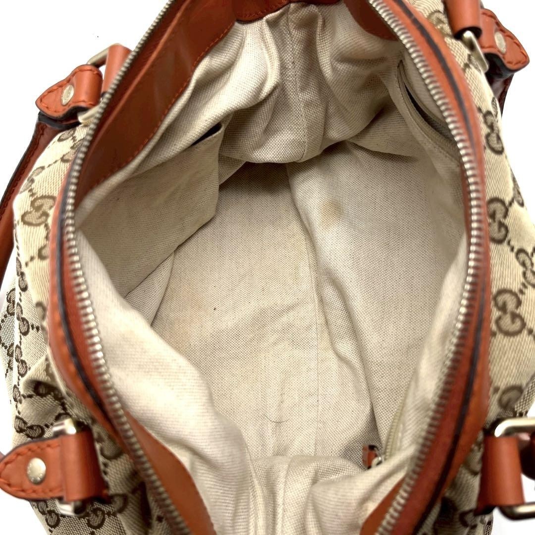 GUCCI Hand Shoulder Bag Tote Purse 2way GG Canvas Leather Beige Orange Authentic